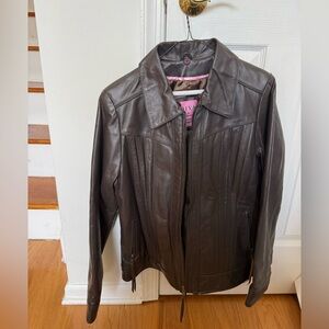 Diva Women's Dark Brown Leather Zip Jacket